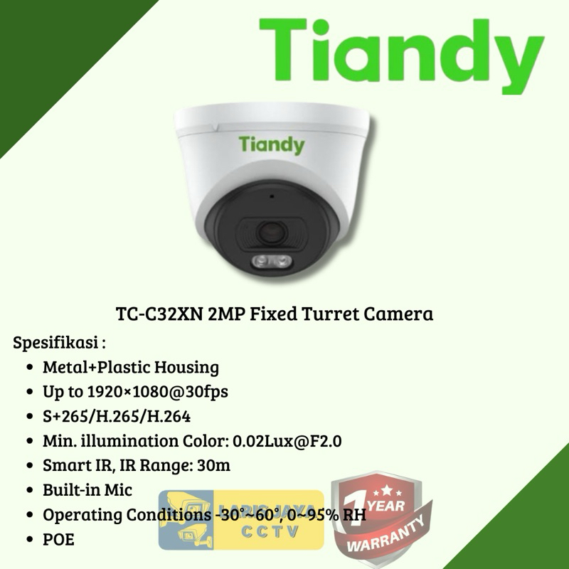 IP Camera CCTV Tiandy TC-C32XN 2MP Audio PoE Onvif IR Indoor Turret
