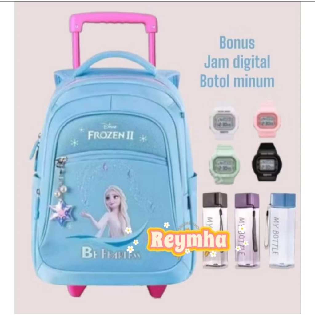 Tas dorong anak SD motif frozen banyak bonus - tas troli anak cewek SD motif frozen
