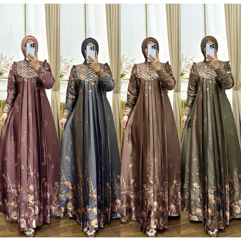 Best Deals Gamis Armany Silk Tsabina Abaya Babydoll Free Jilbab Bahan Silk Saten Motif Kembang -