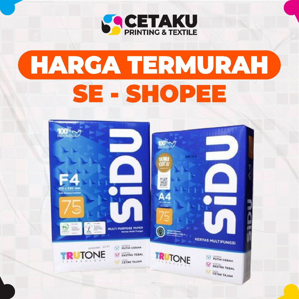 

Kertas HVS F4 Murah SIDU Sinar Dunia 75 GSM 1 Rim (500 Lembar) Kertas Print & Fotocopy Termurah
