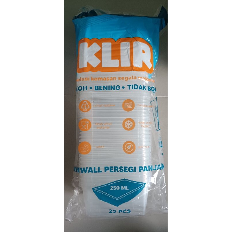 KLIR Thinwall Kotak 250ml Wadah Makanan Plastik Bening Wadah Kotak Nasi Bening
