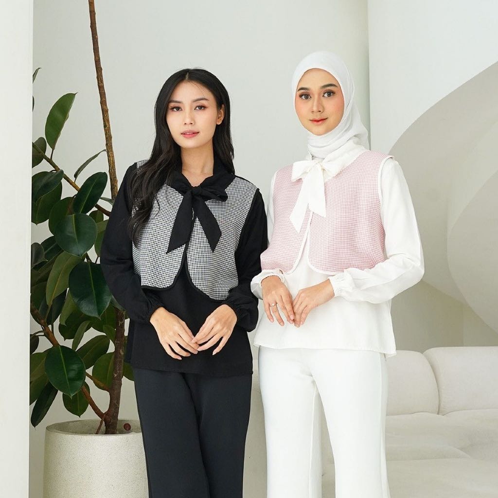 Amaya | blouse kemeja | kombinasi katun dan houndsthood | premium korean style | busui wudhu friendl