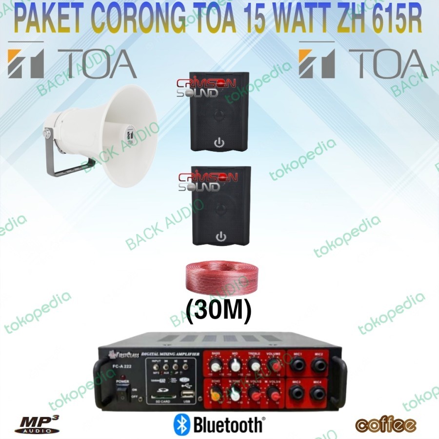 TOA Paket Corong Pallet 15 Watt ZH 615R (30M) MP Audio Bluetooth paket sound 2 in 1 out sound masjid