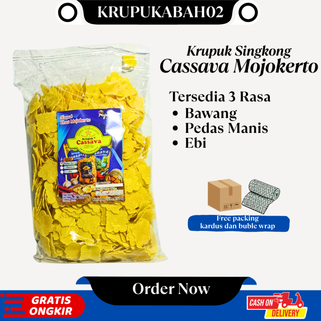 

(PROMO) Krupuk Cassava Khas Mojokerto Bawang Pedas Manis Dan Ebi 250 Gram
