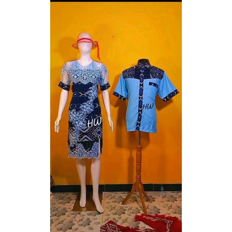 DRESS TENUN MIK BROKAT BIRU  MUDA