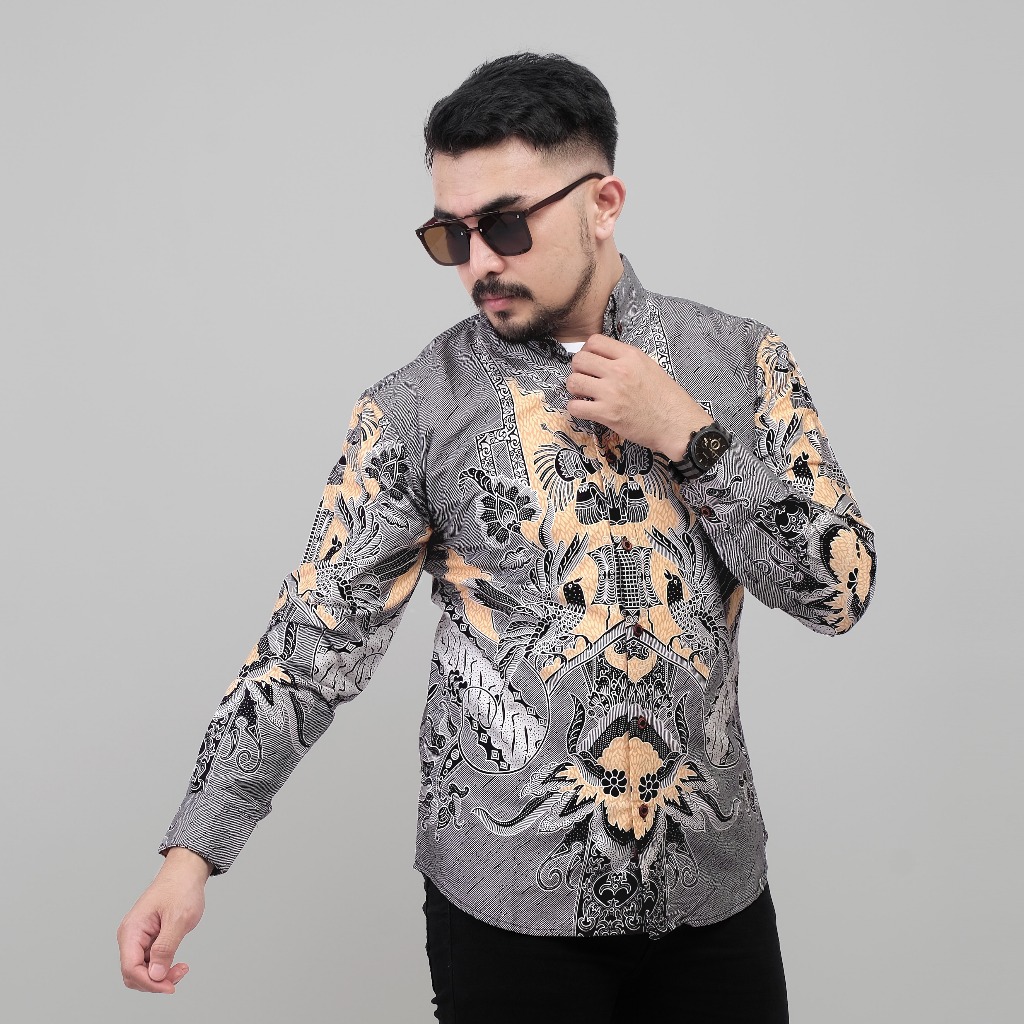 PAKAJI Kemeja Batik Pria Lengan Panjang Premium Silver 1248