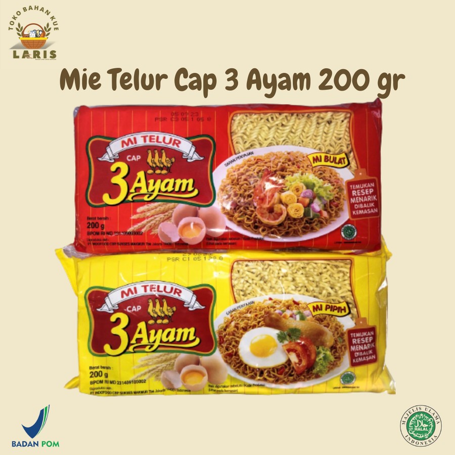 

MIE TELUR CAP 3 AYAM KEMASAN 200 GRAM