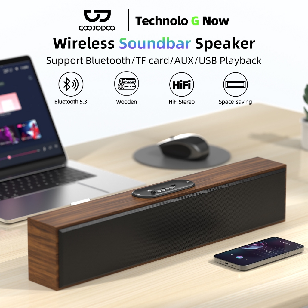 Goojodoq Bluetooth Speaker Big Size Wooden Design speaker Wireless PC Computer for Laptop USB Audio 