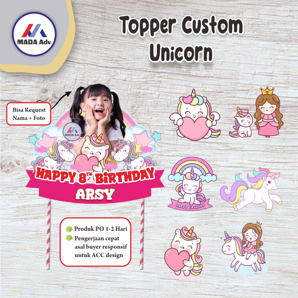 Topper Cake Kue Unicorn/ Topper Cake Kue Murah/ Topper Cake Kue Nama & Foto / Topper Cake Kue Karakt