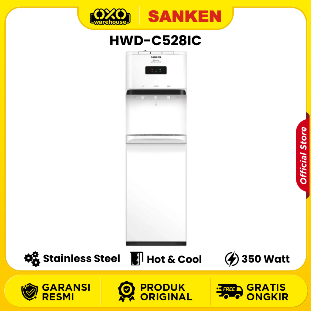 SANKEN Water Dispenser HWD-C528IC Galon Bawah Stainless Steel Tank Low Watt Garansi Resmi