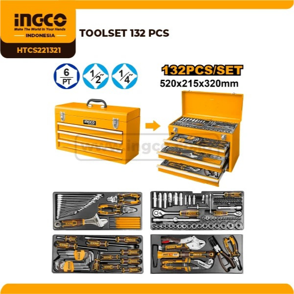 Tool Box Besi 132 Pcs / Set Drawer HTCS221321 INGCO
