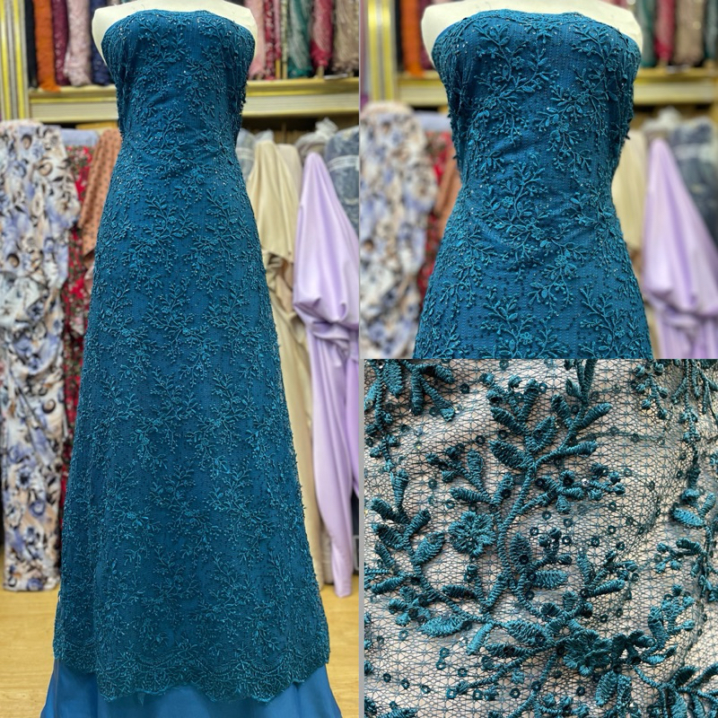 Premium kain tille chanels lolita 3d bunga timbul with payet squeen/bahan brukat kebaya