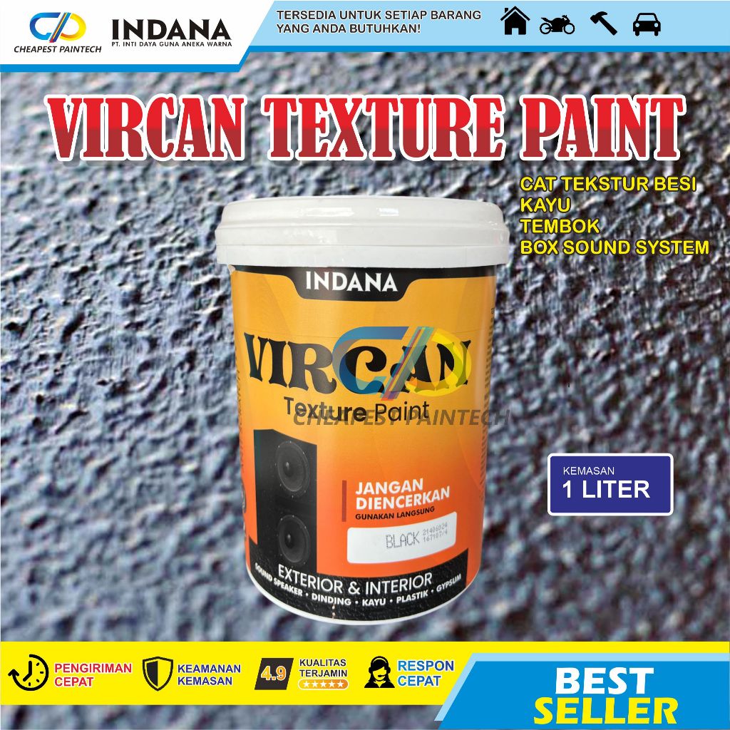 VIRCAN TEXTURE PAINT CAT TEKSTUR BESI KAYU DINDING TEMBOK BOX SOUND SEMUA WARNA 1LITER