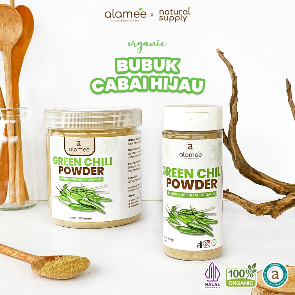 

ALAMEE Bubuk Cabe Hijau Green Chili Seasoning Powder Bumbu Masakan Dapur Murni Tampa Campuran 200gr