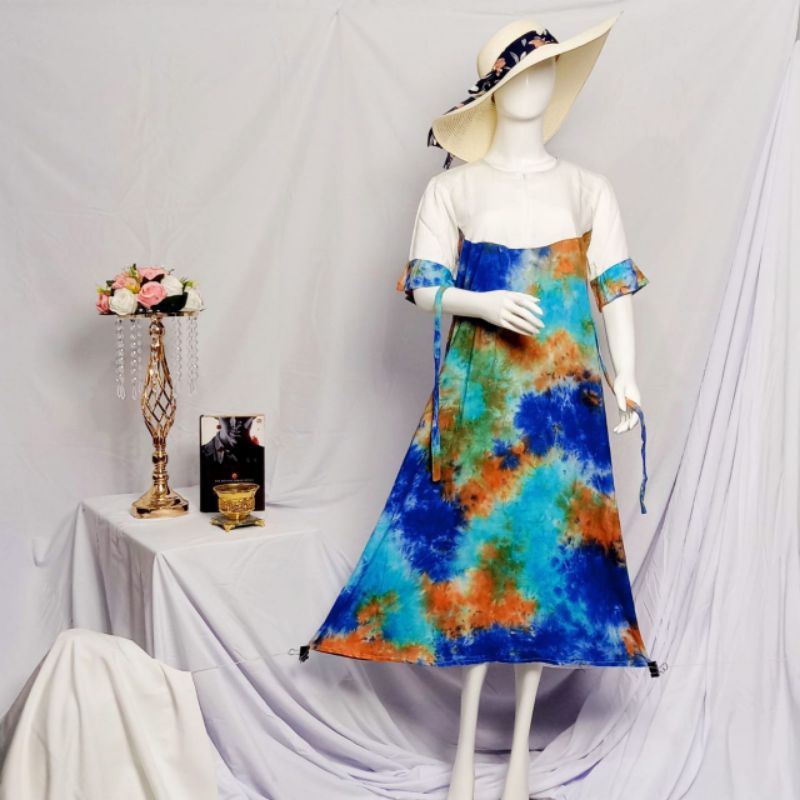 SENJA Sekdress Tiedye Ld 102 Pb 118 Rayon Premium Saku Tali Samping Busui Resleting Depan Terbaru Le