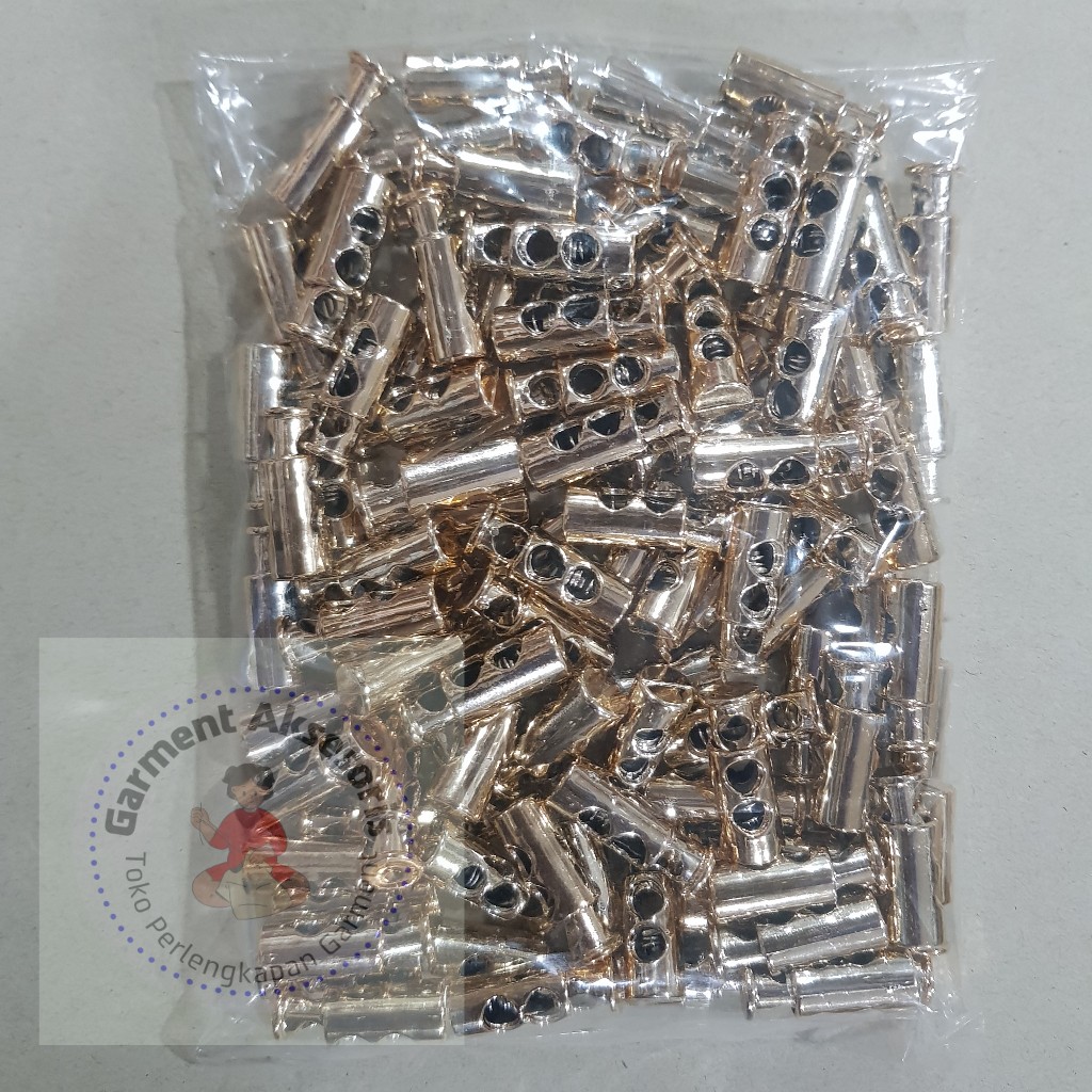 Stopper Botol Emas Rosegold 2,5cm isi 100pcs / Stopper Tali 2 Lubang / Stopper Jaket Rosegold Murah