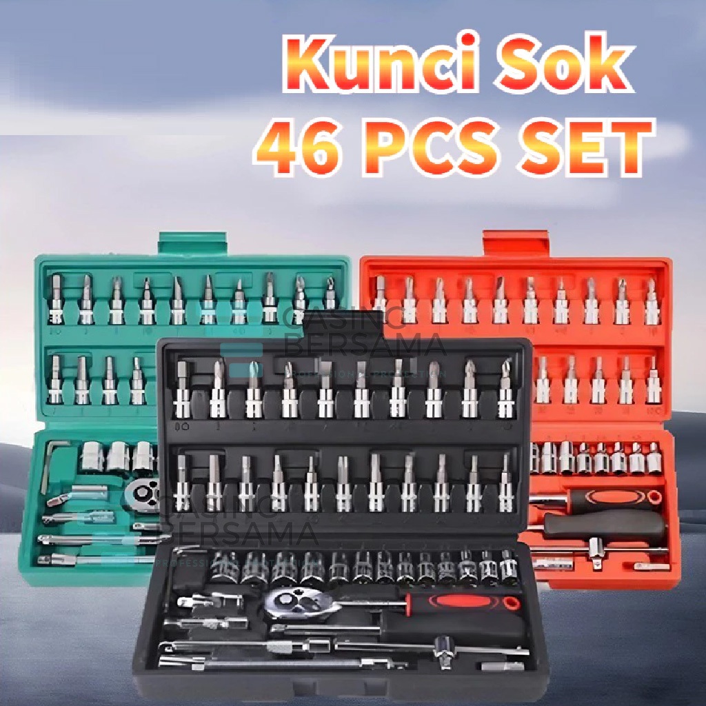 Kunci Socket 46 PCS Full Set (1/4") Pas Ring L Motor Kunci - kunci l set CR-V Lengkap / Kunci L Set