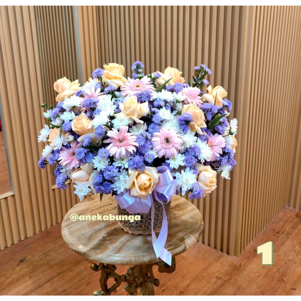 Rangkaian Pot Rotan Bunga Asli Segar Hiasan Meja Dekorasi Kantor Rattan Fresh Flower Grand Opening