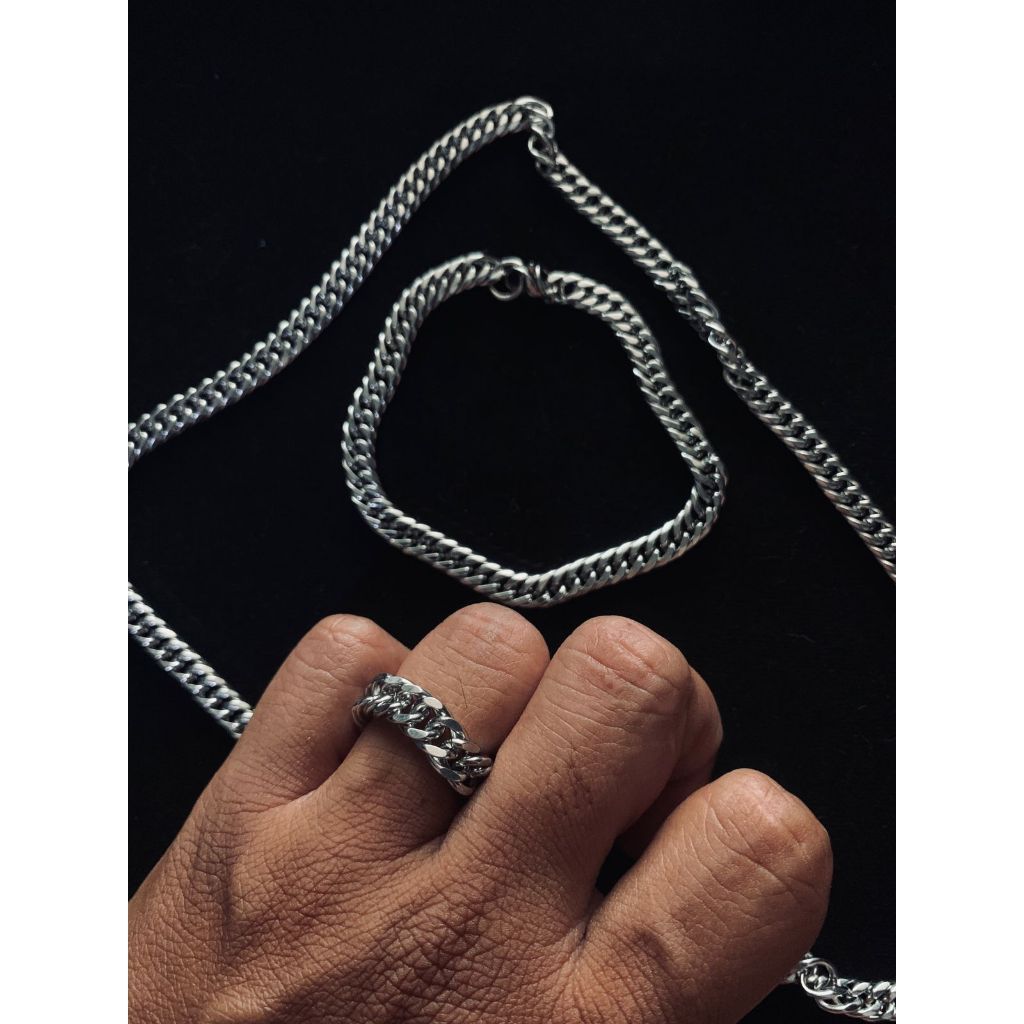 Kalung Rantai Rapat Double Pria Gratis Gelang Dan cincin Rantai Titanium Terbaru