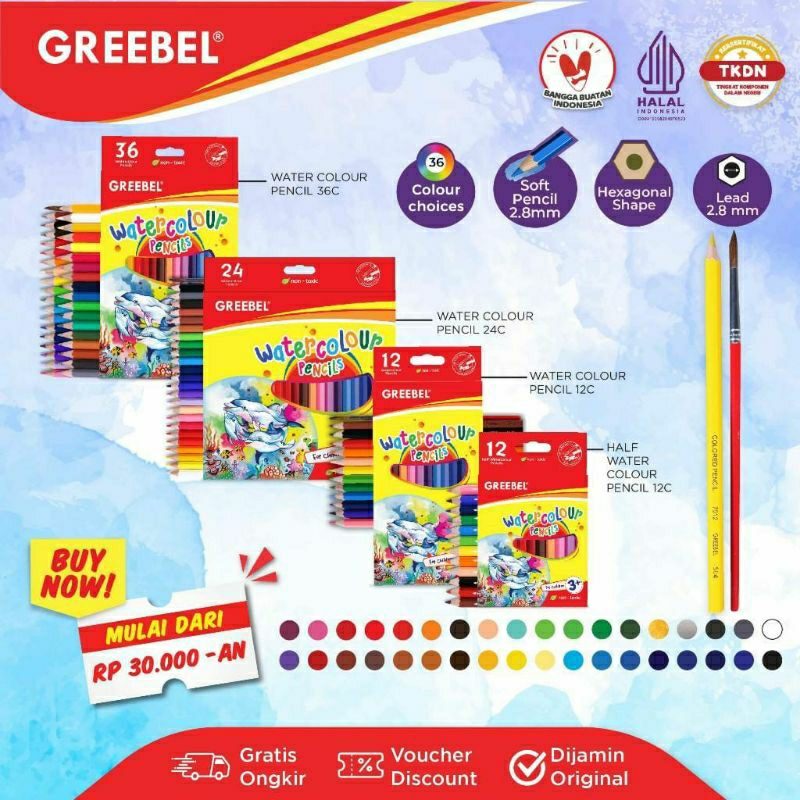 

GREEBEL WATERCOLOUR PENSILS ( 12 Warna Panjang )