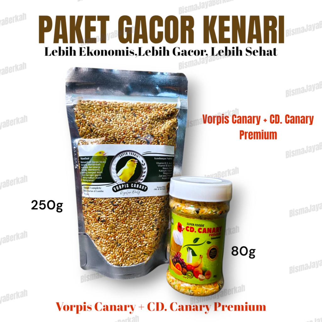 PAKET EKONOMIS PAKAN BURUNG KENARI VORPIS KENARI 250G PLUS CD CANARY PREMIUM 80G REGULAR DAILY