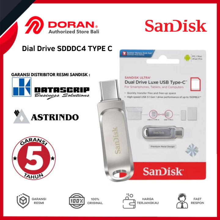 Sandisk Ultra Dual Drive Luxe USB Type-C Flashdisk 64GB SDDDC4 Original