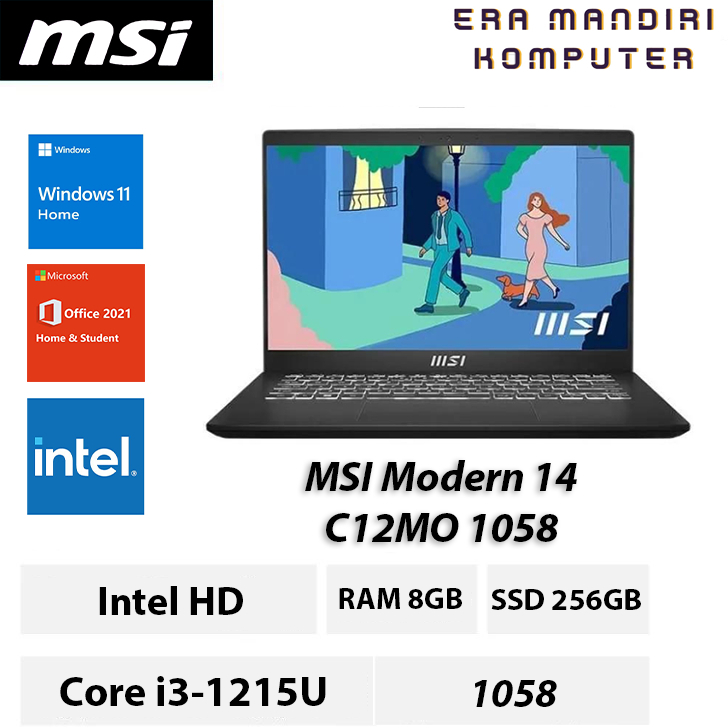 Laptop MSI Modern 14 1058 Core i3-1215U, 8GB, 256GB, WIN 11, OHS, 14” FHD IPS