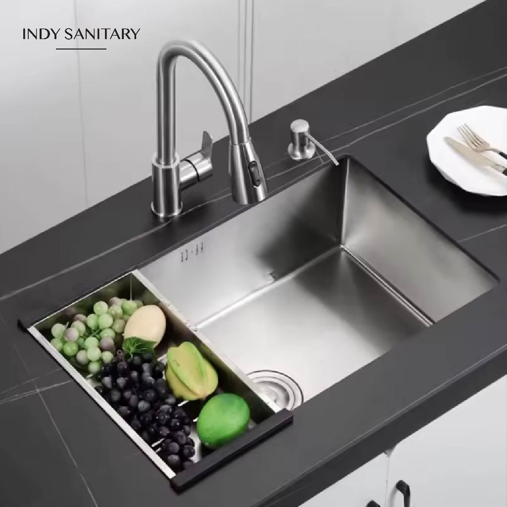 Indy Sanitary - Kitchen Sink Stainless Steel 304 1 Lubang 2 Lubang Wastafel Dapur Besar Bak Cuci Pir