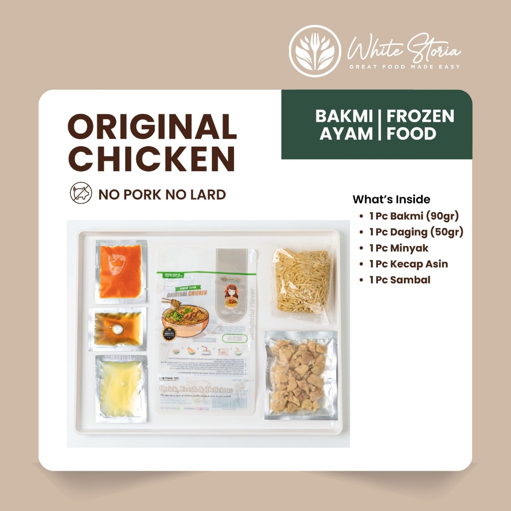 

WHITE STORIA - Bakmi Ayam Frozen Premium - White Noodles Original Chicken - NO PORK NO LARD