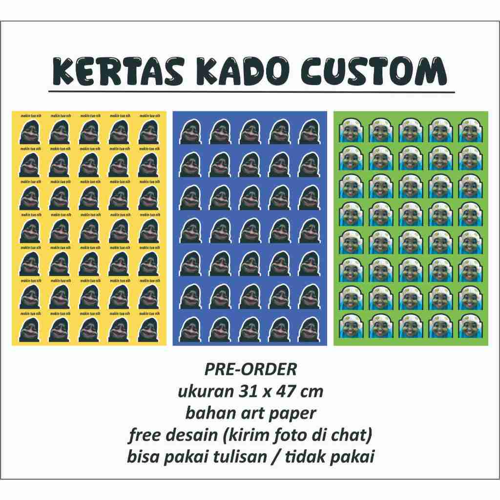 

Kertas kado custom foto wajah lucu & unik (bisa pakai tulisan)