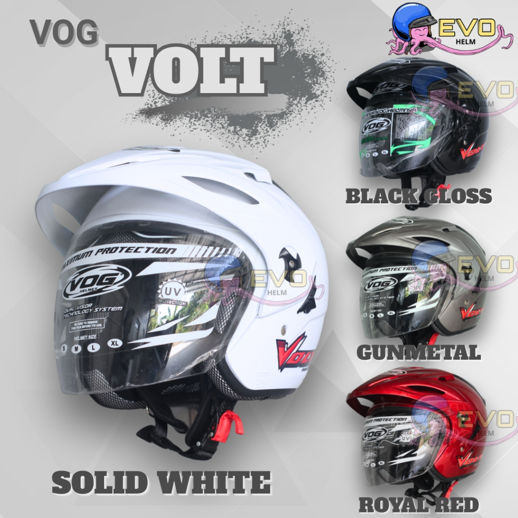 HELM VOG VOLT DOUBLE VISOR SOLID, HELEM VOG  ORIGINAL PRIA WANITA, VOG HELMET OFFICIAL STORE