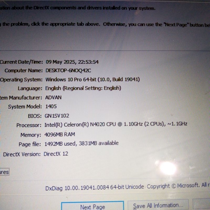 motherboard normal Advan soulmate 1405 Intel n4020