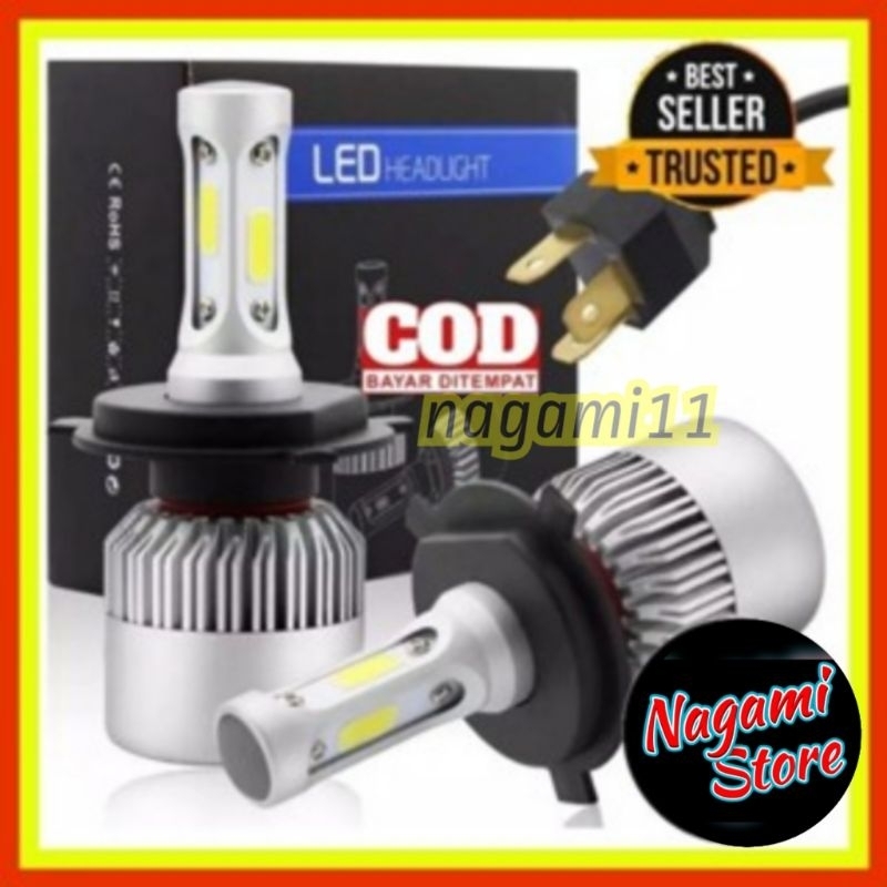 (2 PCS). Lampu Mobil S2 LED H4 72w COB ADA KIPASNYA / Lampu Mobil / LED / H4 / AVANZA / XENIA / BOHL