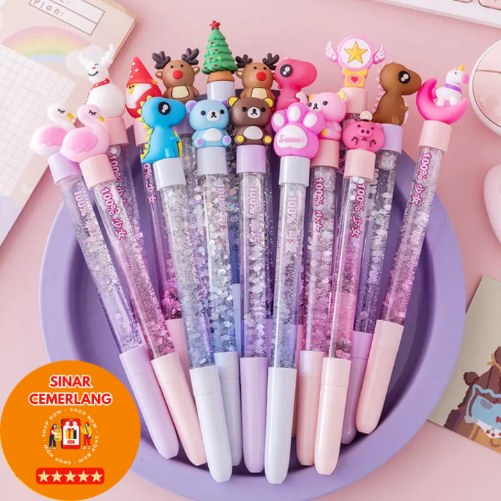 

SC PULPEN GEL GLITTER AIR MOTIF KARTUN KARAKTER LUCU / PULPEN GLITTER / BOLPEN / PENA / BALLPOINT PEN