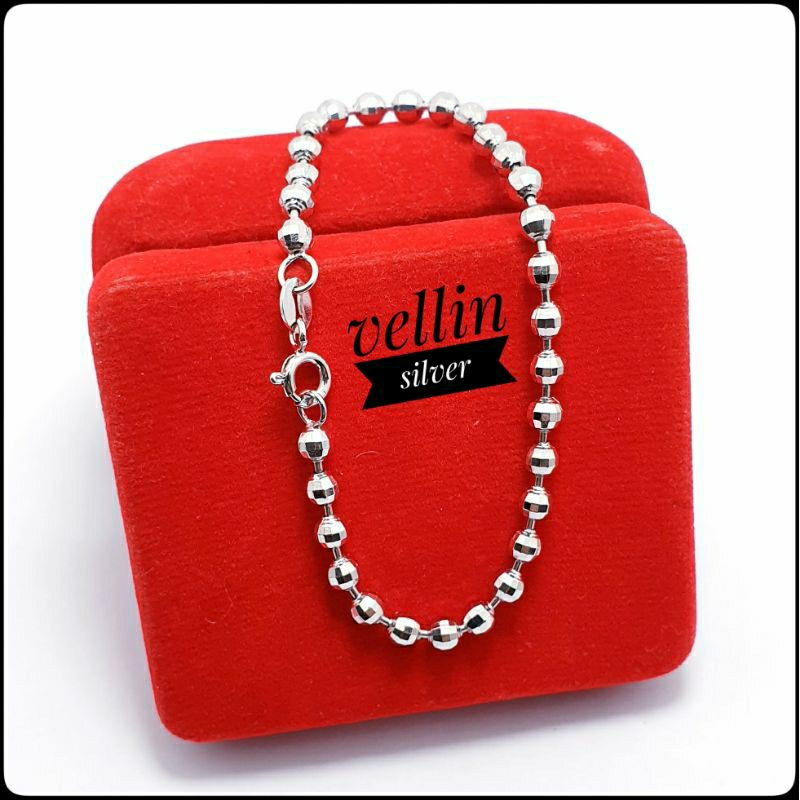 Gelang Tangan Biji Lada Perak 925 Lapis Emas Putih - Perhiasan Gelang Silver Asli 925 Antikarat
