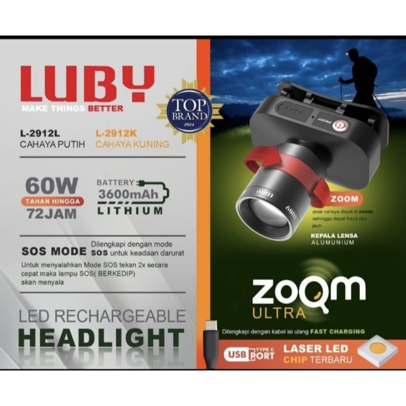 SENTER KEPALA LUBY ZOOM 60 WATT L-2912/100 WATT L-2913