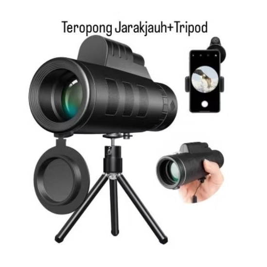 Teropong Jarakjauh Monokular Kekeran Teropong with Tripod Mini Portable BAK4 40X60