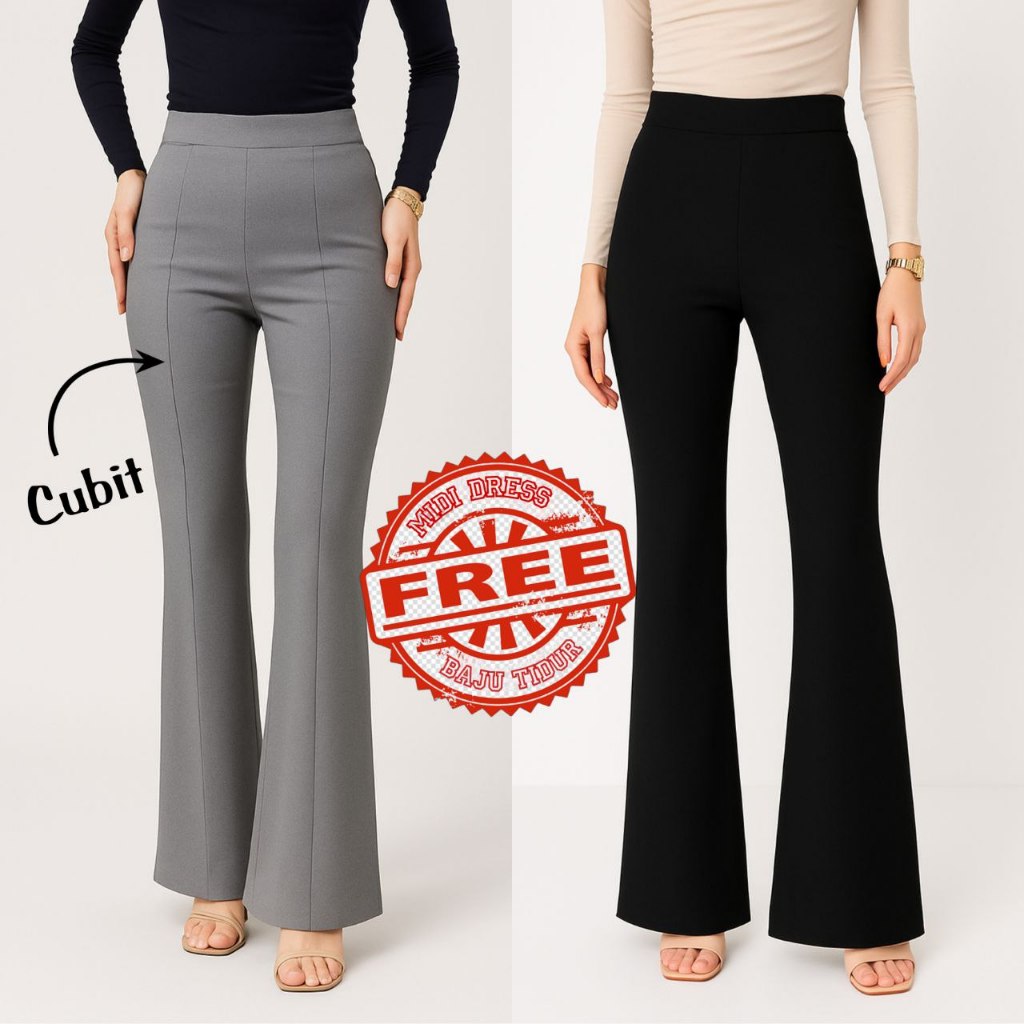 Barest – (CUTBRAY SCUBA PREMIUM) Celana Fit Flare Pants - Highwaist Flare Pants Cubit - Highwaist Ku