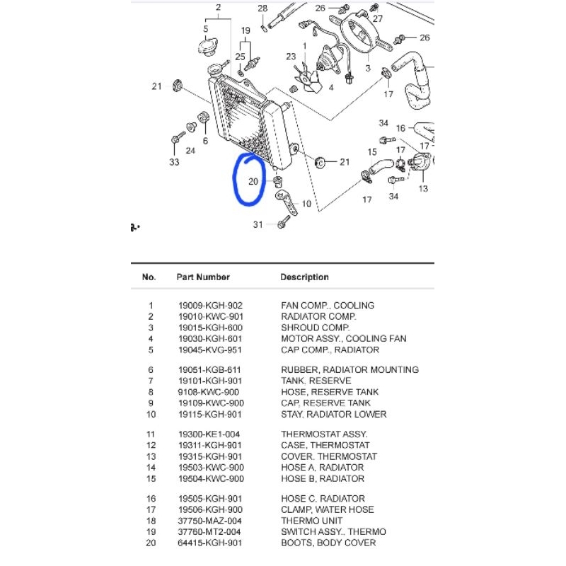 Karet bantalan radiator atau Boots body cover untuk motor CS1 number part 64415KGH901