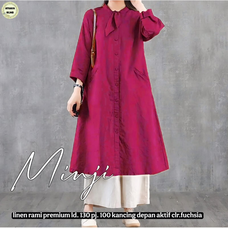 Kemeja Wanita Lengan Panjang Minji Tunik Jumbo Ld 130 By Athaya Bahan Linen Rami Kancing Depan Aktif