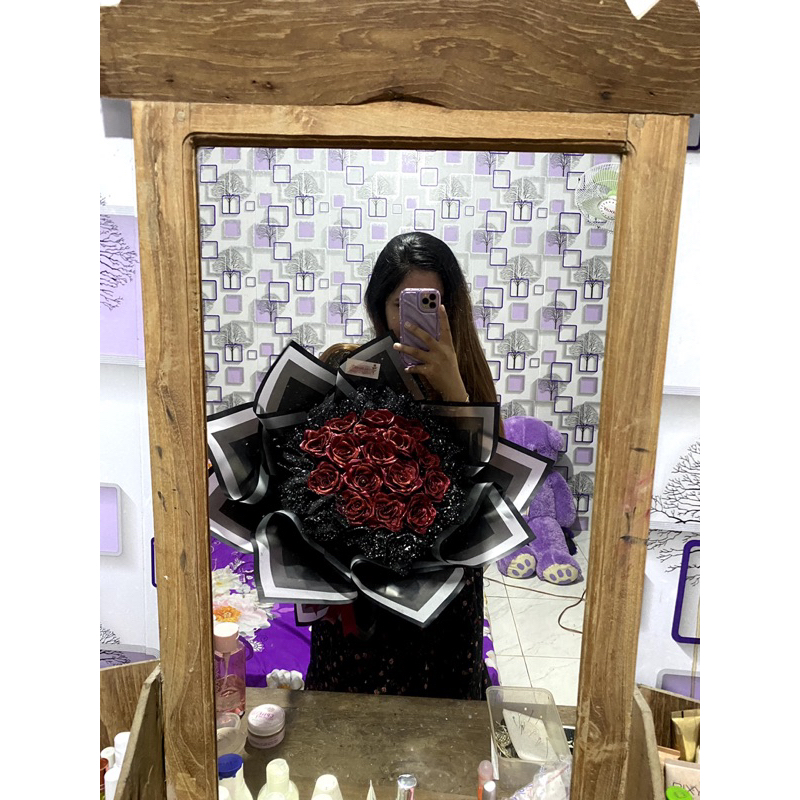 

Round bucket pita satin 15 tangkai+glitter