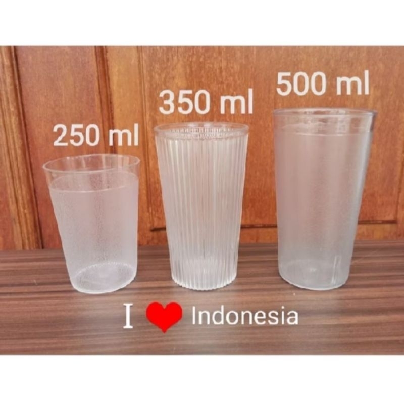 (GRATIS PACKING) - Gelas Glass Cangkir Cup Mug Plastik Plastik Garis Bening 350ml 350 ml Transparant