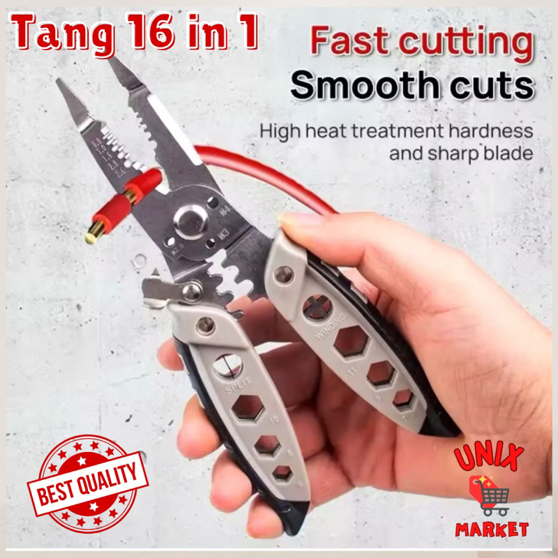 Tang Dekrustasi 16in1 Tang Pemotong Pengupas Kawat Kabel Listrik Multifungsi Tang kawat Tang Besi