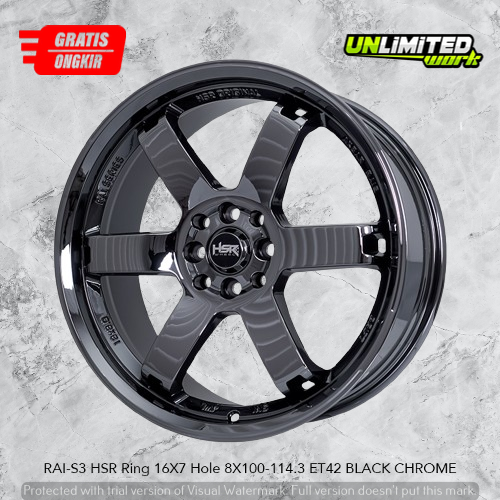 Velg HSR Ring 16 Black Chrome Mobil Yaris Jazz Brio March Tipe RAI-S3 Palang Enam R16