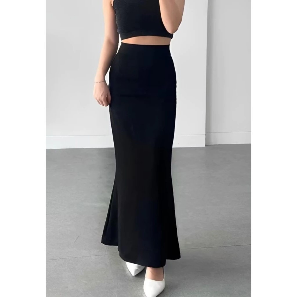 Rok Skirt Lunar Mermaid Duyung Wanita Kekinian Maxi Midi Bahan Scuba Elastis Melar Viral 2025