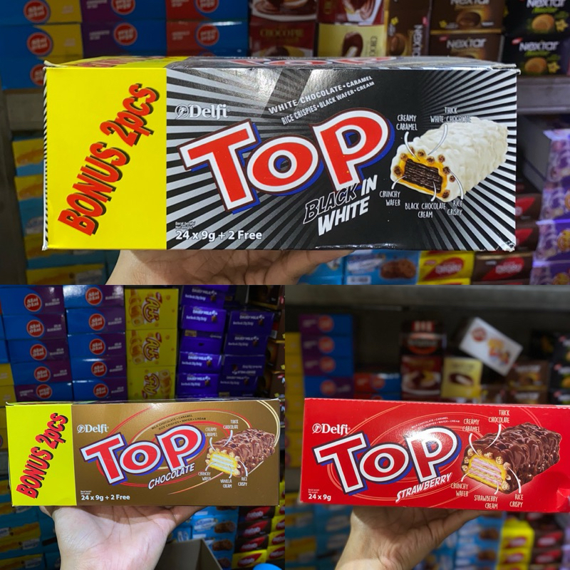 

Delfi TOP wafer 1 box 24pcs @9gr ALL VARIAN RASA COKELAT |BLACK IN WHITE |STRAWBERRY STROBERI| Delfi Cokelat| Delfi Wafer