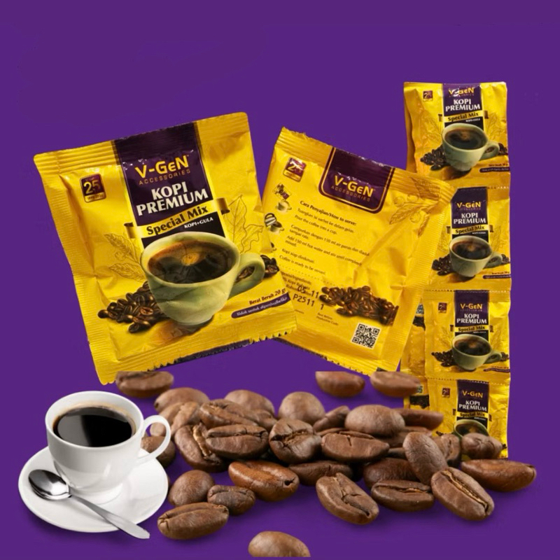 

Kopi V-Gen Premium Kopi + Gula special Mix Sachet Coffe instant 20gr PROMO