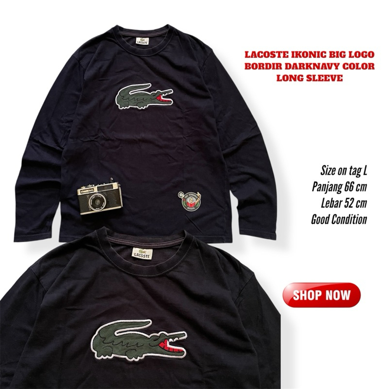 Kaos Lacoste Lengan Panjang Full Big Logo Bordir Second Original