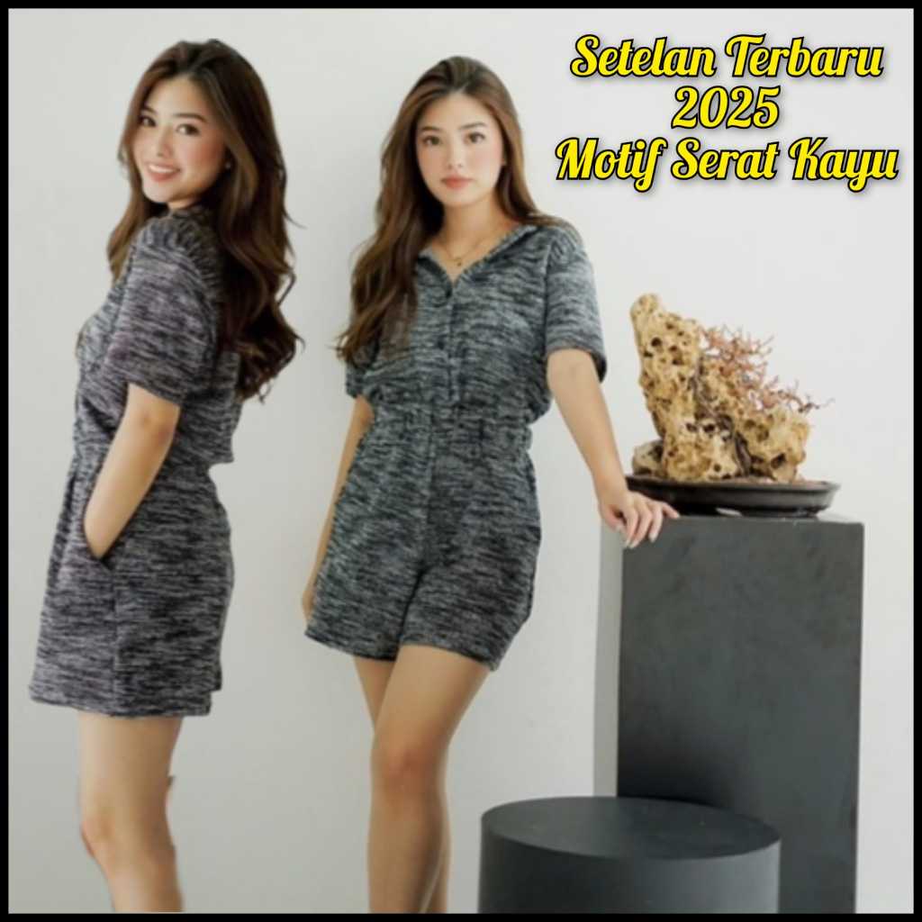 Terbaru One Set Pendek Wanita Setelan Celana Pendek Wanita Bahan Knit Javan