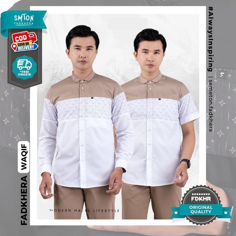 Fadkhera WAQIF Kemeja Koko Modern Pria Putih Kombinasi Motif